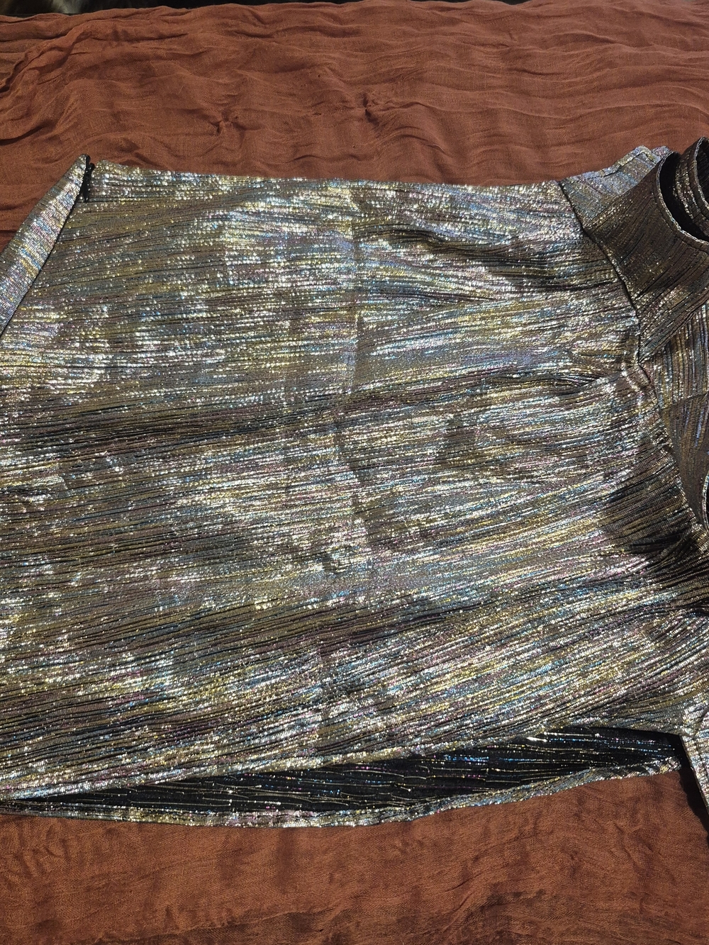 Lovers + Friends Iridescent Metallic Mini Skirt - Silver with Multicolor Sheen